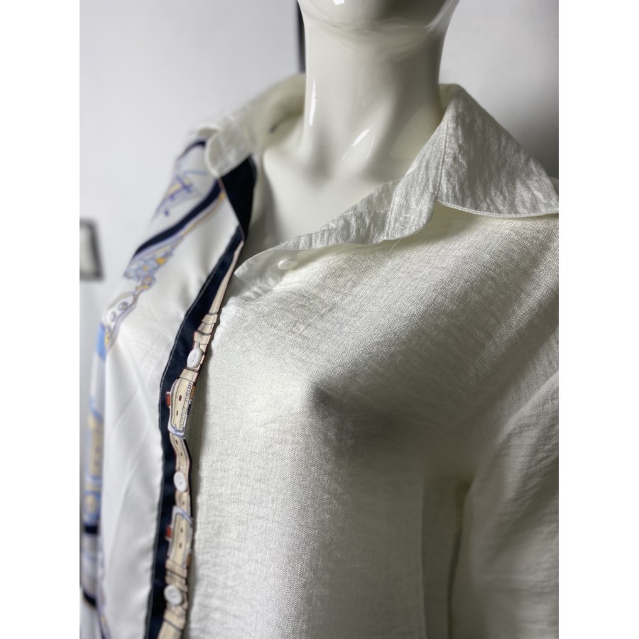 Saten Detay Verev Kesim Gömlek -Beyaz-