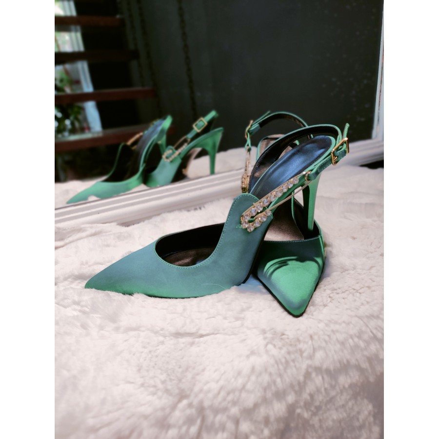 Çengel Taş Detay Yeşil Stiletto 