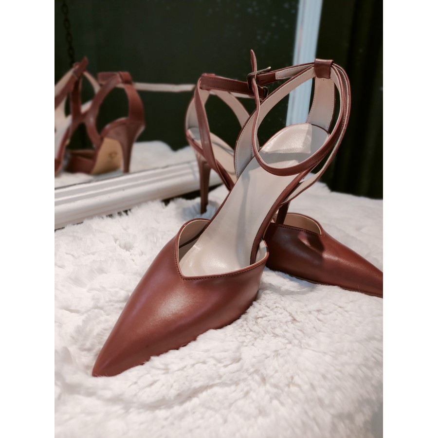Kahverengi Deri Stiletto