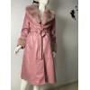 Kürk Yaka Deri Manto -Pembe-