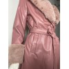 Kürk Yaka Deri Manto -Pembe-