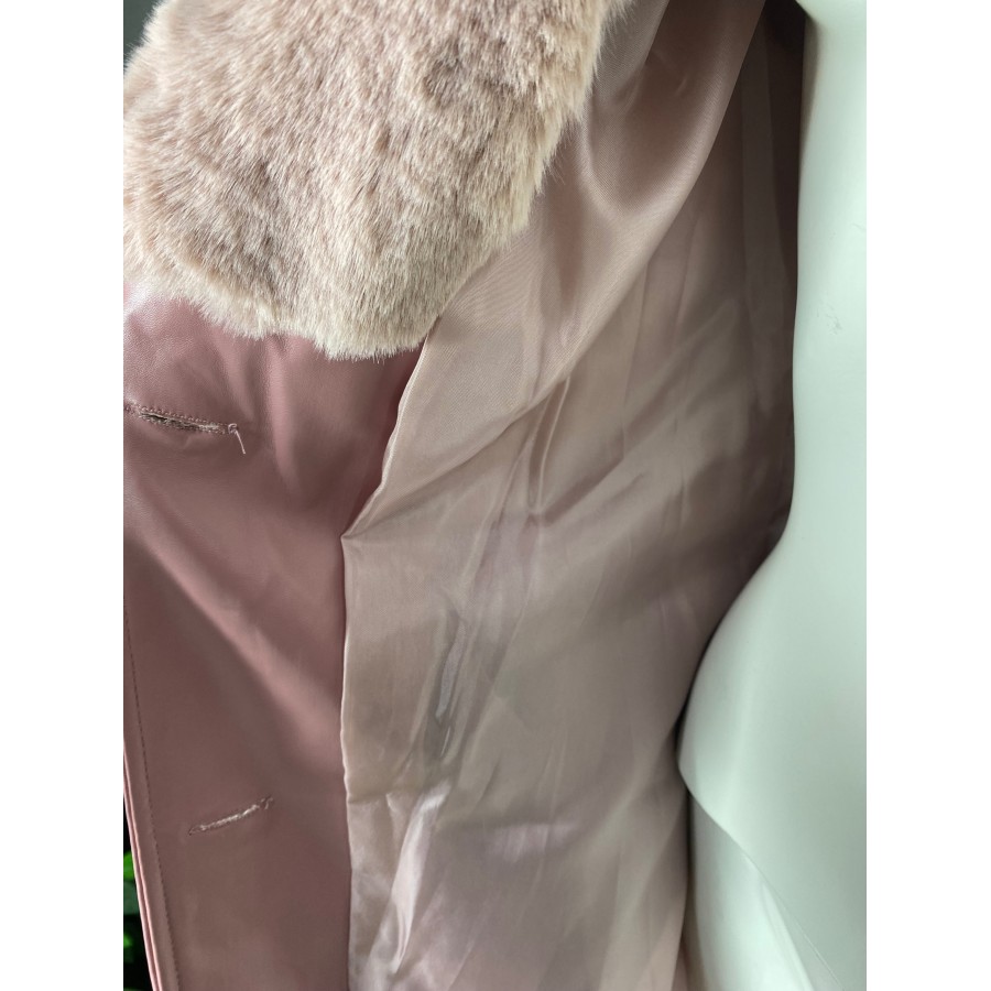 Kürk Yaka Deri Manto -Pembe-