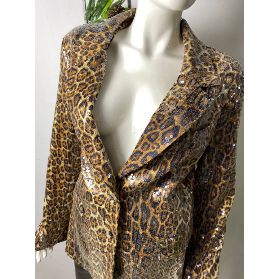 Leopar Desen Payetli Blazer Ceket