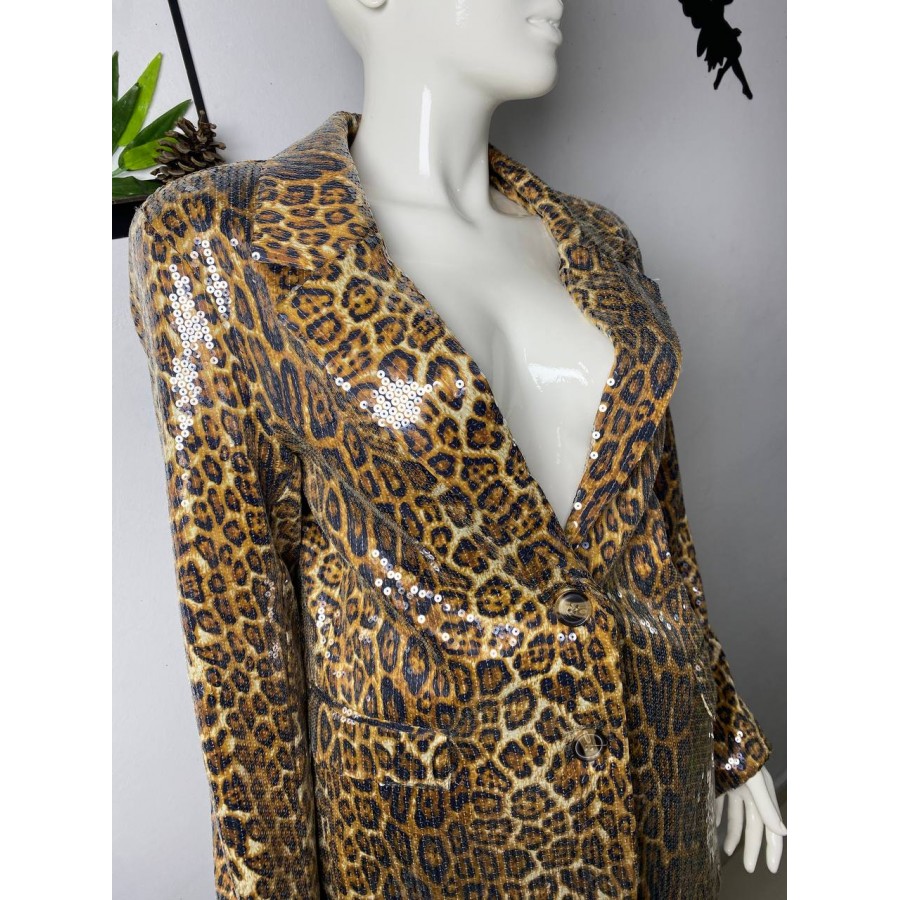 Leopar Desen Payetli Blazer Ceket