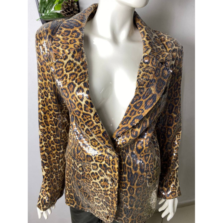 Leopar Desen Payetli Blazer Ceket
