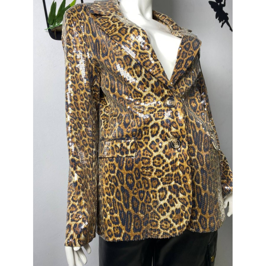 Leopar Desen Payetli Blazer Ceket